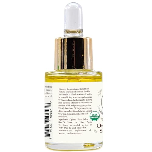 Natural Elephant USDA Certified Organic Prickly Pear Seed Oil, Cold-Pressed, 0.5 fl oz (15g) - Rich in Antioxidants & Essential Fatty Acids
