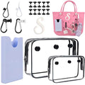 8 PCS Beach Bag Accessories Set for Bogg Bag, Silicone Phone Holder, 2 Clear Bag Insert Pouch, 4 Key Chain Hooks and Carabiners, Letter Charms Attachment, Compatible for Small & Large Beach Tote Bags