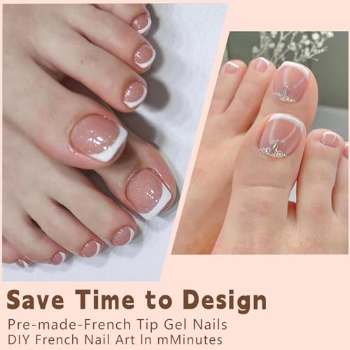 Geyakal French Tip Toenails-6 Short Square Fake Nails 240Pcs Press On Reusable Acrylic