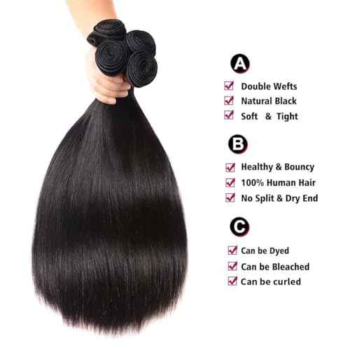 Human Hair Bundles 24 Inch Straight Bundles Human Hair 100% Unprocessed Brazilian Virgin Hair Bundles Natural Black Color Double Weft Straight Bundles For Women