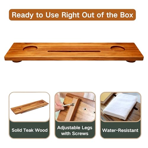 Teak Bathtub Tray 40" - Solid Wood Bath Caddy with Tablet Holder