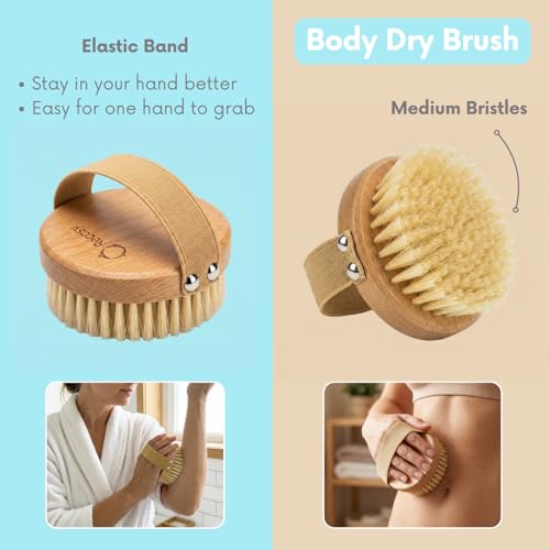 4pcs Dry Brushing Body Brush Set for Lymphatic Drainage-Natural Bristle Dry Skin Brush +Facial Dry Brush for Face+Dry Skin Exfoliating Scrubber+Wood Therapy Massage Tool. Gua Sha, Anti-Cellulite.