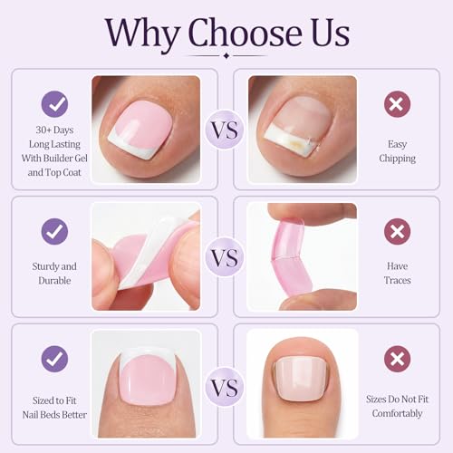 Laza 168pc Press On Toenails - 7 Colors, 12 Sizes, Cat Eye & French
