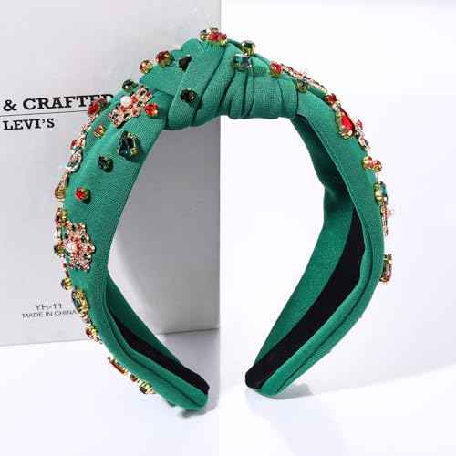 Christmas Headband Women Holiday Accessories Beaded Xmas Bow Tree Snowflake HOHOHO Knotted Headband Red Green Crystal Pearl Top Knot Festive Holiday Gifts