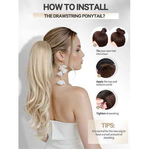 WIGER Ombre Blonde Ponytail Extension 26 Inch Drawstring Ponytail Extension for Women Long Wavy Layered Pony Tails Hair Extensions for Girls Daily Use