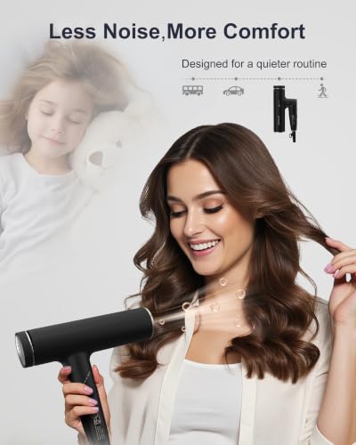 ANNLARY Black Foldable Ionic Hair Dryer with Diffuser - Travel-Friendly, Low Noise, Frizz Control, 1500W