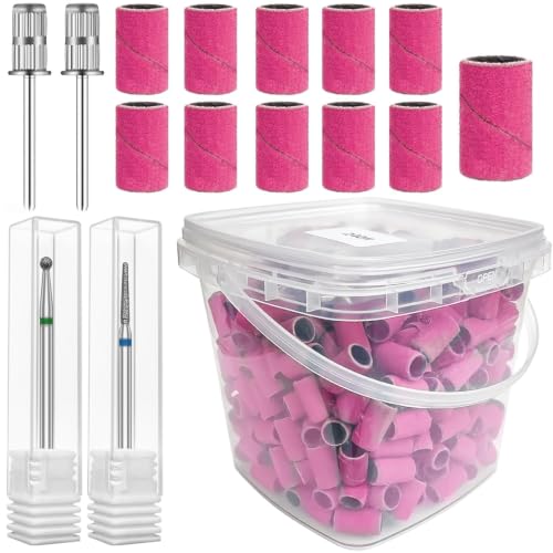 240 Grit Nail Sanding Bands - 400 Pcs with 2 Nail Drill Bits
