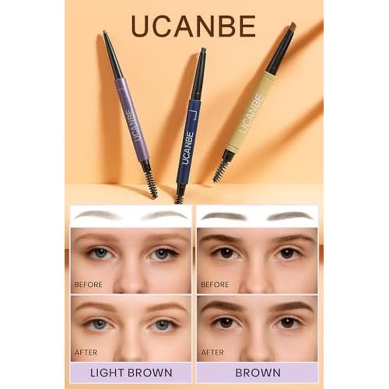 UCANBE Eyebrow Pen - Eyebrow Pencil 3-in-1 Eye Brow Pencils for Women & brow glue,waterproof eyebrow pencil,eye brow gel,Long-Lasting Dual-Sided Brow Pencil with 3 Types Tips,02Light Brown