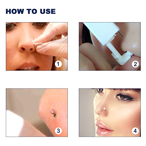 4-Pack Nose Piercing Gun Kit with Medical Grade Studs