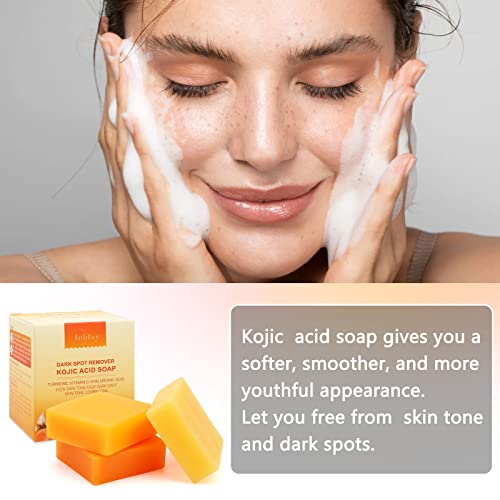 Inlifay Kojic Acid Soap with Turmeric: Dark Spot Remover Soap with Vitamin C, Vitamin E, Retinol, Collagen, Hyaluronic Acid, Moisturizing for Body & Face Pack of 2