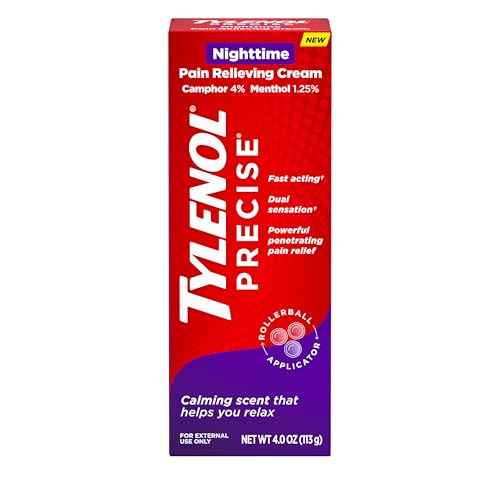Tylenol Precise Nighttime Pain Relieving Cream, Topical Relief with 4% Camphor & 1.25% Menthol for Fast Acting & Penetrating Joint & Muscle Pain Relief, Calming Scent for Relaxation, 4 oz