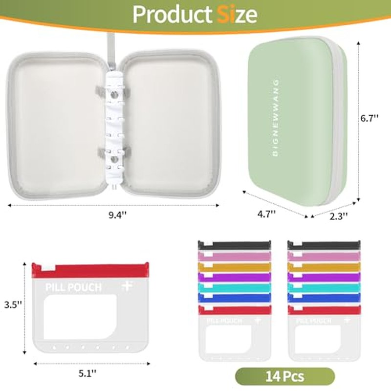 Extra Large Weekly Pill Organizer with 14 Coded Pouches
