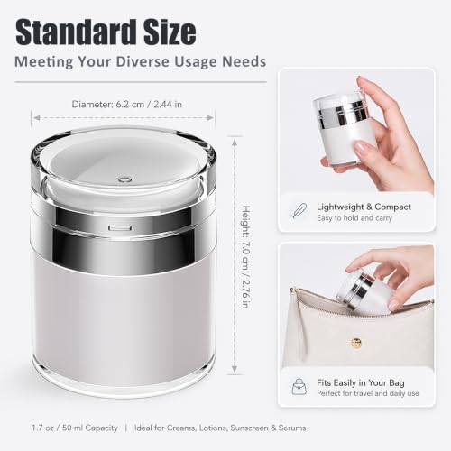 Airless Pump Jar 1.7 oz Refillable Cream Container, 2 Pack