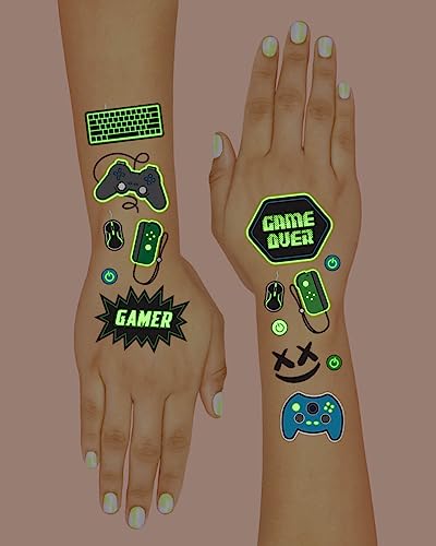 Video Game Temporary Tattoos - 40 Glow in Dark Designs