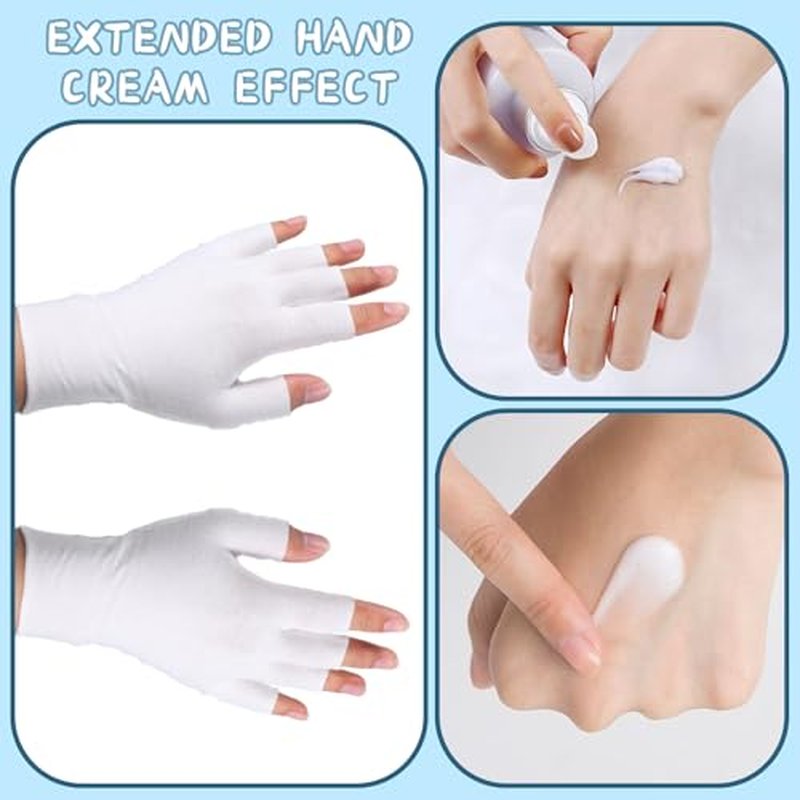 12 Pairs White Fingerless Cotton Moisturizing Gloves for Dry Hands