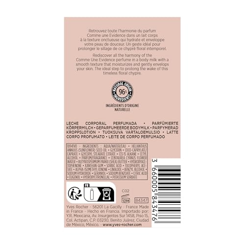 Yves Rocher Comme une Evidence Perfumed Body Lotion bottle, Paraben Free, Enriched with Sesame Oil and Organic Cornflower Water, Made in France, Bottle 200 ml (Body Lotion)