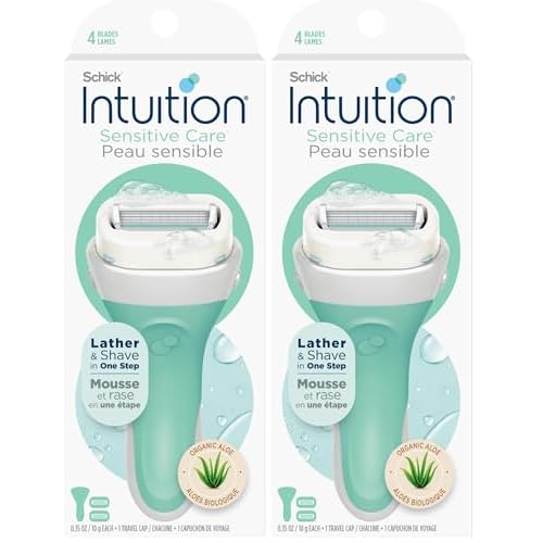 Schick Intuition Razors for Women with Sensitive Skin | 1 Razor & 2 Intuition Razor Blades Refill with Organic Aloe (Pack of 2)