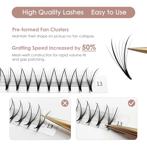 Premade 7D Lash Extensions, Butterfly Bloom 0.07mm C Curl MIX8-15mm 12 Rows/Tray 120 Pieces, Soft Lightweight Eyelashes Grafting for Lash Artists, Beauty Salon(Matte Black-0.07-C-MIX8-15mm)52