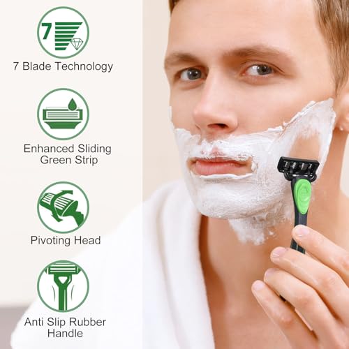 Men's Disposable Razor Kit 7-Blade Shaving Set with 2 Handles & Refills