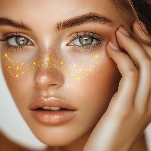Gold Glitter Freckles Face Tattoo - Waterproof Temporary Fake Freckles (10 Count)