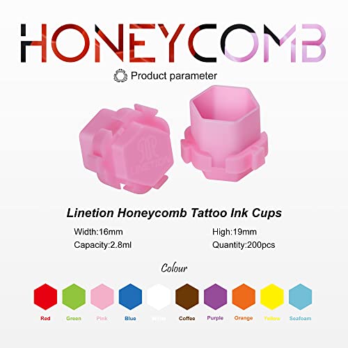 Tattoo Ink Caps for Tattooing Linetion Honeycomb Shape Spliceable Ink Cups Anti-Rollover Spill,Eco-Friendly Non Fade Material,Various Color,Inner Size 0.63 * 0.75 inch(W*H),200pcs Pack (Green)