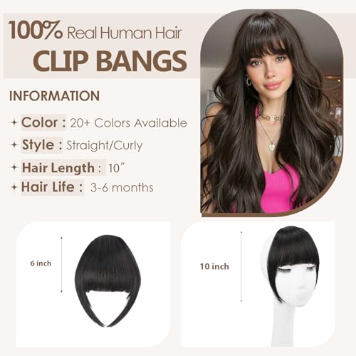 Human Hair Clip-in Bangs with Temples - Black Layered