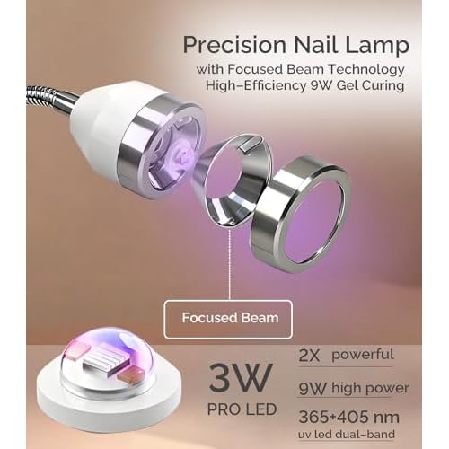 Flash Cure UV Light, High-Efficiency Gooseneck Led Nail Lamp for Gel Polish, Rechargeable Cordless UV/LED Quick Drying Fast Curing Lamp for Gel-X Nails, Home & Professional Salon Use