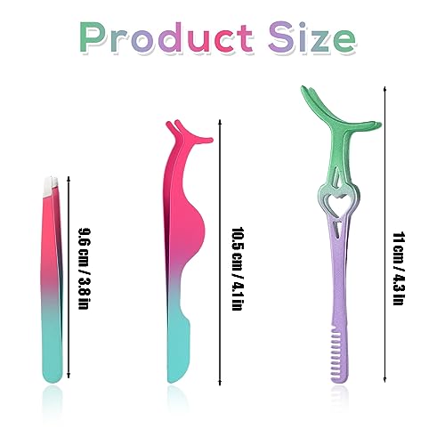 3pcs Lash Tweezers Set, Gradient Color Eyelash Applicator Tool for False Lashes, Stainless Steel