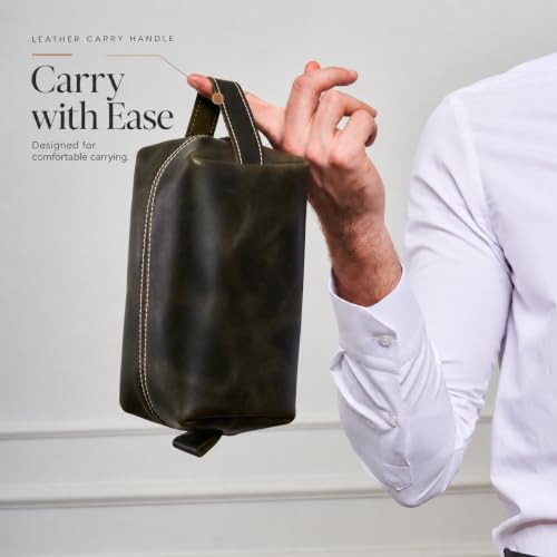 Personalized Leather Toiletry Bag for Men - Travel Dopp Kit with Custom Engraving