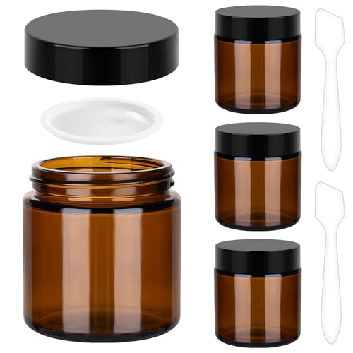 Accmor 4 oz Amber Glass Jars - Leakproof Cosmetic Containers, 4 Pack