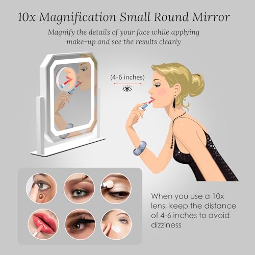 Lighted Makeup Mirror with 10x Magnifying Mirror, 3 Color Modes