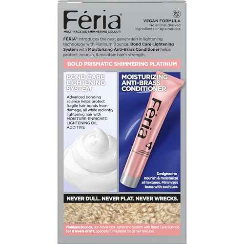 L'Oreal Paris Feria Platinum Bounce Bond Care Lightening System, Lifts Up To 8 Levels, Includes Anti Brass Purple Conditioner, Platinum Bounce, 1 Hair Dye Kit