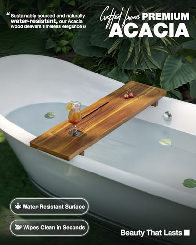 Acacia Wood Bathtub Caddy Tray - Large 34.6x9 Inch Bathroom Organizer
