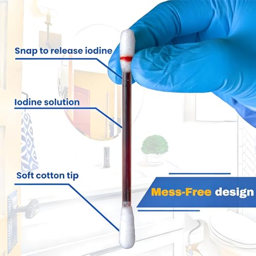 Glirops 200 Count Povidone Iodine Swabsticks – Snap-to-Activate 10% Iodine Wound/Nasal Care, Individually Wrapped in Reusable Case