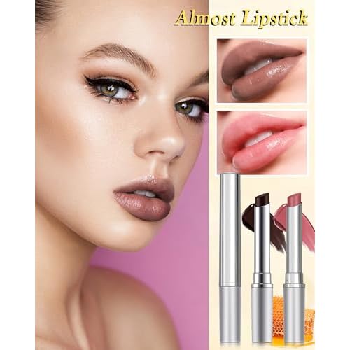 Tinted Lip Balm-2Pcs Hydrating Black Brown Pink Sugar Color Lip Tint Moisturizer,Shiny Honey Lip Care Balm for Dry Lip,Moisturizing Sheer Lip Gloss Lip Treatment, Christmas Lip Makeup Gift for Women
