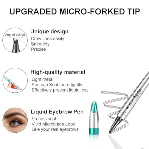 Microblading Eyebrow Pencil,Eyebrow Pen with 4 Fork Tip,Lapiz De Cejas a Prueba de Agua,Eyebrow Pencils for Women,Waterproof Long-Lasting Microblading Brow Pen is Easy to Use (Dark Brown)