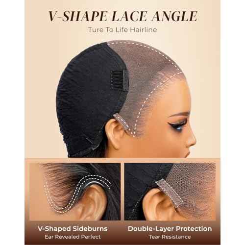 Arabella 13x6 Curly Human Hair Wig Deep Wave Lace Front Wigs Human Hair 220% Density Glueless Wigs Pre Plucked Pre Cut 12A Curly Wig Human Hair Ear to Ear Natural Black 20Inch