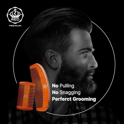 Red by Kiss RED Premium Beard Grooming Kit, 2 Premium Wood Combs & Professional Shear Set for Men, Complete Facial Hair Styling, Maintenance Kit with Ergonomic Design, Easy to Carry