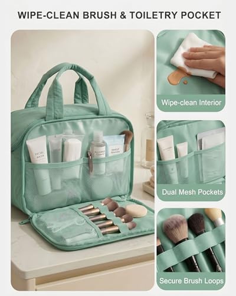 Large Quilted Toiletry Bag for Women with Removable Divider
