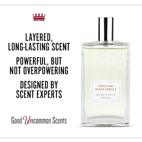 Cremo Spice & Black Vanilla Cologne for Men, 3.4 Fl Oz