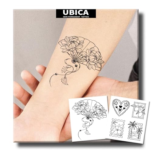 2 Sheets Long Lasting Peony Fan Temporary Fake Tattoos For Women Arm Hand Neck,Plant Stamps Semi Permanent Tattoo For Girl,Realistic, Waterproof and Non-Reflective