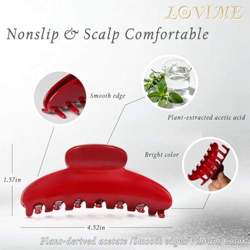 Lovime 4.3-Inch Large Claw Clip for All Hair Types - Red