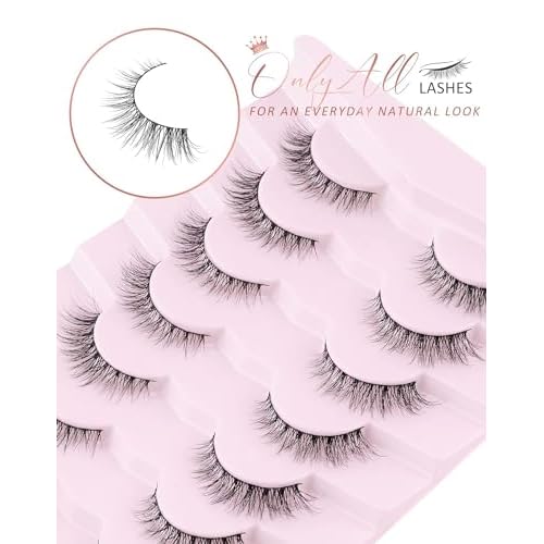Onlyall Natural Lashes Wispy Lashes Natural Look False Eyelashes Natural Flared Eyelashes False Eye Lashes Soft Fluffy Lashes 7 Pairs D1 Natural (6-13MM)