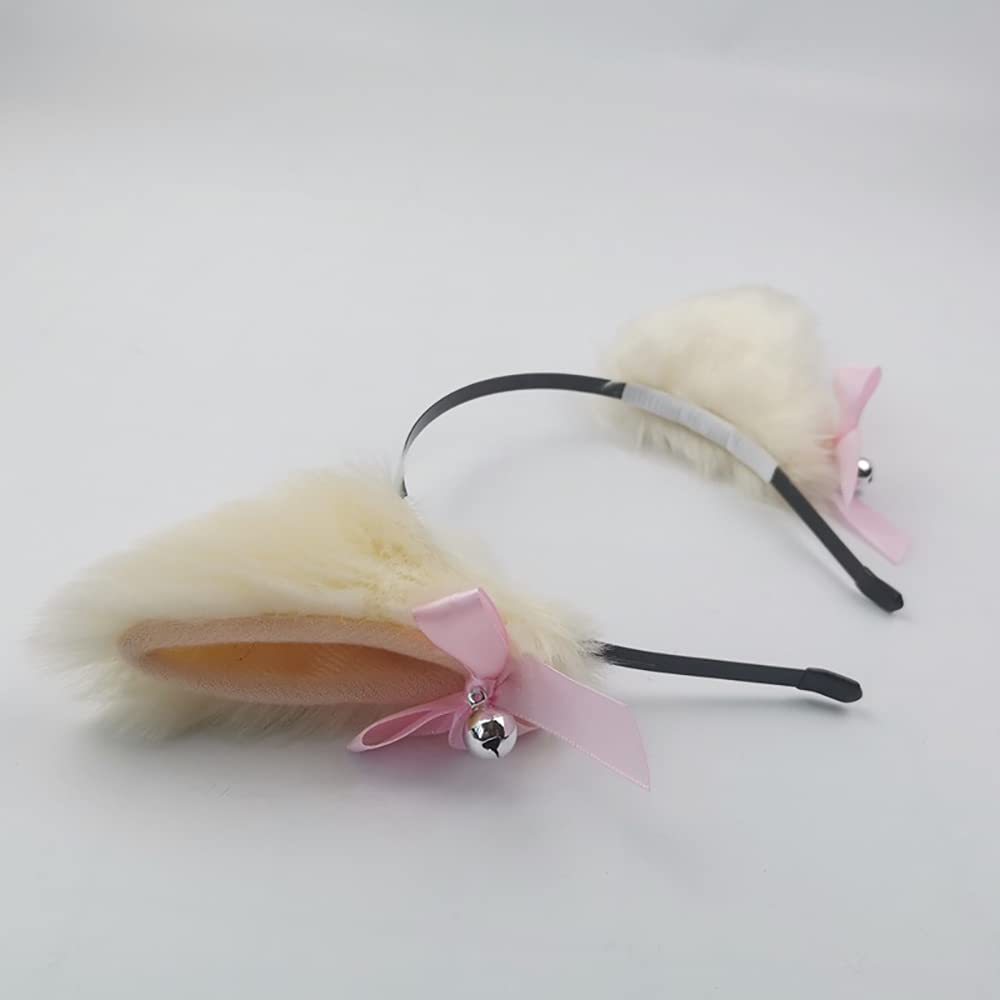 Sheicon Cat Ears with Bell Furry Neko Ears Headband Hair Clip Headwear Anime Cosplay For Halloween Costume Color Beige