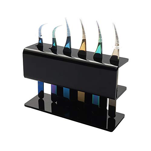 1pc Tweezer Display Stand Durable Acrylic Eyelash Extension Tools Storage Holder Tweezers Scraper Shears Organize Rack, 6 Holes, Black