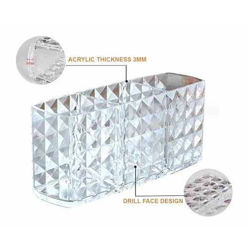 KNC 3 Compartment Acrylic Cosmetic Brushes Storage,Makeup Brush Holder Organizer,Perfect Bathroom Vanity Storage Solution for Makeup Brushes,Eyebrow Pencils,Lipsticks,Nail Polishes, and More
