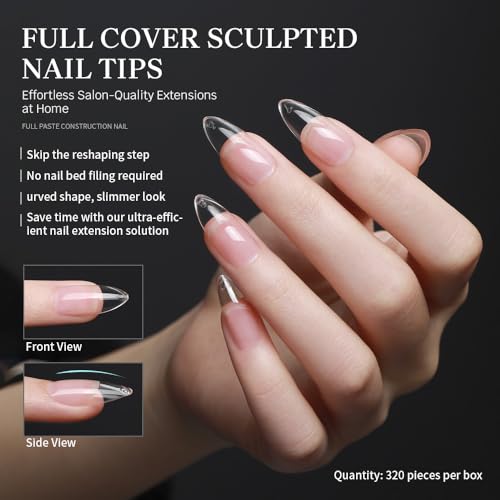 Clear Short Almond Shaping Fake Nails - 320-Piece Builder Tips