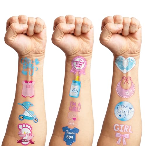 Gender Reveal Temporary Tattoos - 100 PCS Pink Blue