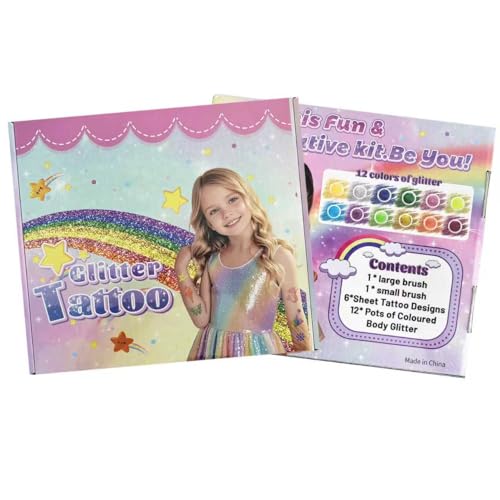Glitter Tattoo Kit for Kids - 68 Designs with 12 Colors