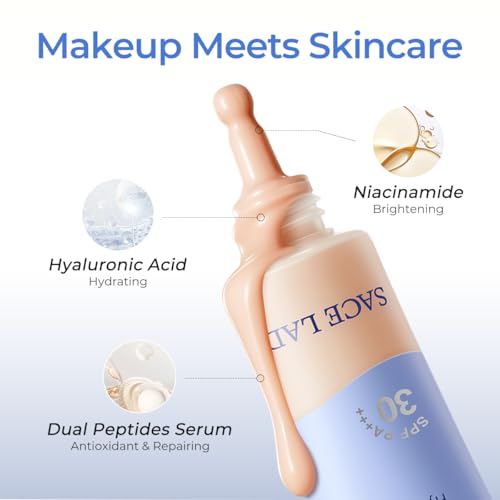 SACE LADY Bare Touch Skin Tint SPF 30, Skin-Like Serum Tinted Moisturizer Lasts Up to 16HR, Lightweight Natural Matte Glow Finish, Infused with Peptides and Hyaluronic Acid (#04 Beige Glow)